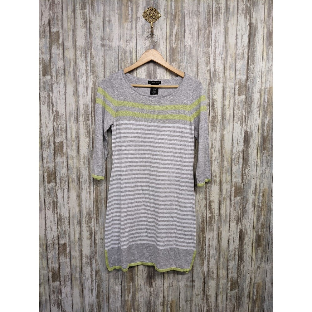 Design History Sweater Dress Knee Length Striped Yellow Gray White Small NWT